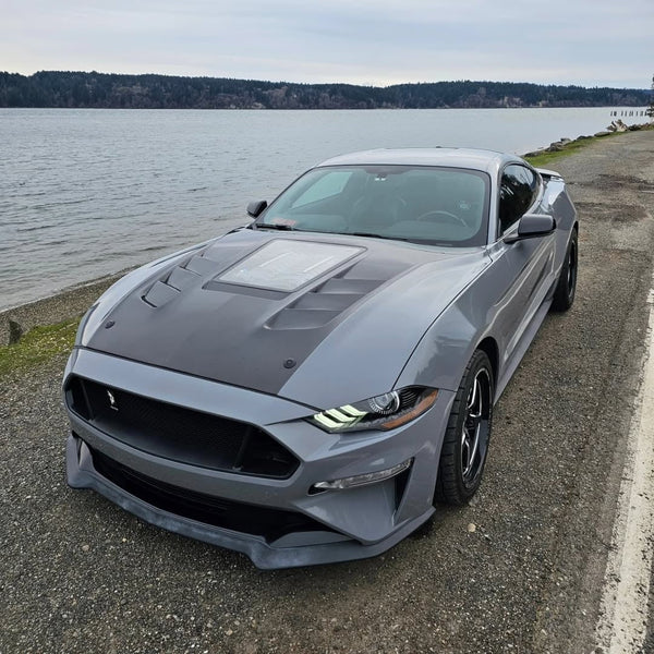 Ford Mustang GT 5.0 Mach1 Bullitt Ecoboost 2.3 S550.2 2018 2019 2020 2021 2022 2023 with Aftermarket Parts - V2 Clearview Glass Hood Bonnet Carbon Fiber / FRP from CMST Tuning