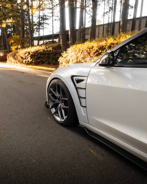 Tesla Model 3 Performance Long Range Standard Base 2017-2023 with Aftermarket Parts - Front Fenders Carbon Fiber / FRP from CMST Tuning