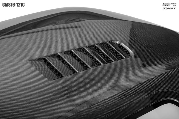 Audi RS3 S3 A3 8Y 2021-ON with Aftermarket Parts - V1 Tempered Glass Transparent Hood Bonnet Carbon Fiber / FRP from  CMST Tuning