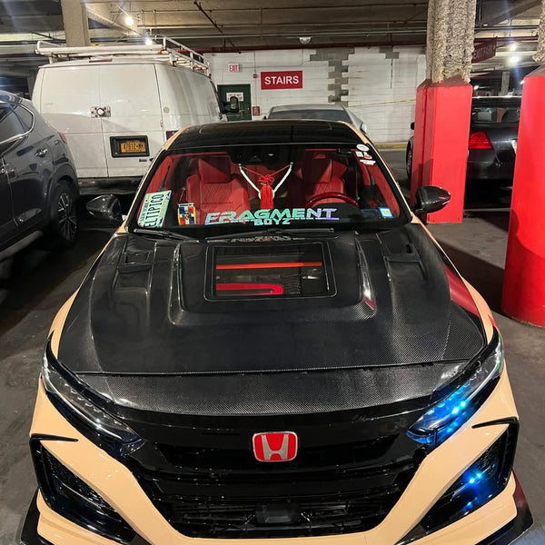 Honda Accord 10th Gen 2018 2019 2020 2021 2022 with Aftermarket Parts - V1 Clearview Glass Hood Bonnet Carbon Fiber / FRP from CMST Tuning
