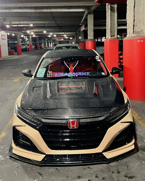 Honda Accord 10th Gen 2018 2019 2020 2021 2022 with Aftermarket Parts - V1 Clearview Glass Hood Bonnet Carbon Fiber / FRP from CMST Tuning
