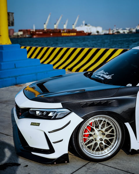 Honda Civic Type-R FL5 2023 2024 with Aftermarket Parts - Front Fenders Pre-preg Carbon Fiber / FRP from CMST Tuning