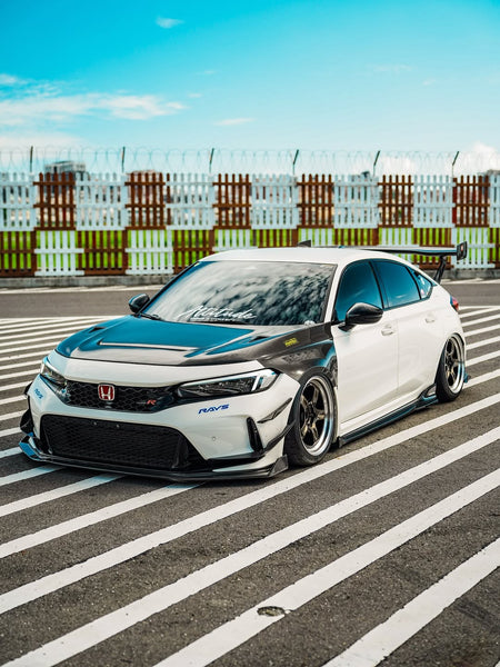 Honda Civic Type-R FL5 2023 2024 with Aftermarket Parts - V1 Hood Bonnet Carbon Fiber from CMST Tuning