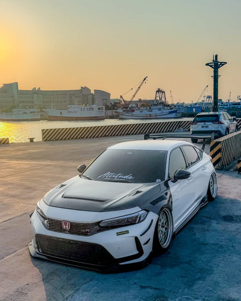 Honda Civic Type-R FL5 2023 2024 with Aftermarket Parts - V1 Hood Bonnet Carbon Fiber from CMST Tuning