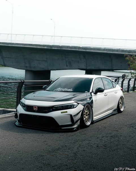 Honda Civic Type-R FL5 2023 2024 with Aftermarket Parts - V1 Hood Bonnet Carbon Fiber from CMST Tuning