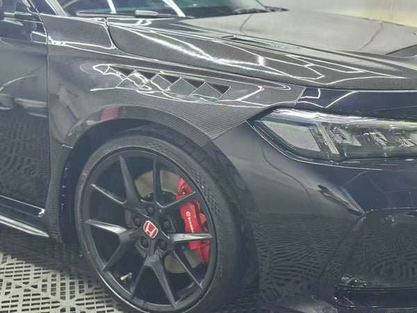 Honda Civic Type-R FL5 2023 2024 with Aftermarket Parts - Front Fenders Pre-preg Carbon Fiber / FRP from CMST Tuning