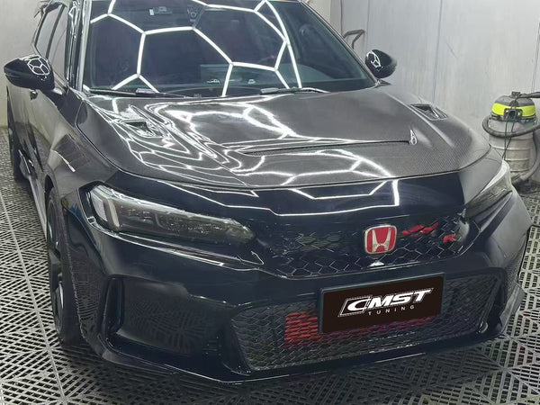Honda Civic Type-R FL5 2023 2024 with Aftermarket Parts - V1 Hood Bonnet Carbon Fiber from CMST Tuning
