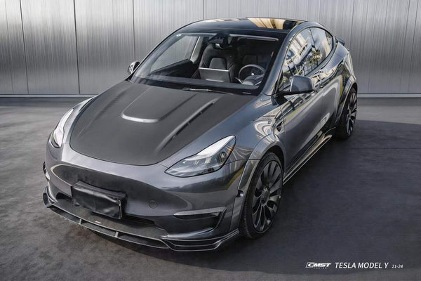Tesla Model Y Performance AWD Long Range RWD Standard 2020 2021 2022 2023 2024 with Aftermarket Parts - V1 Hood Bonnet Carbon Fiber / FRP from CMST Tuning