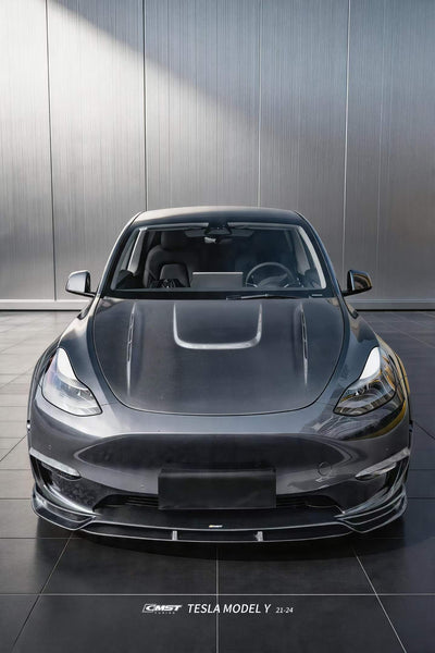 Tesla Model Y Performance AWD Long Range RWD Standard 2020 2021 2022 2023 2024 with Aftermarket Parts - V1 Hood Bonnet Carbon Fiber / FRP from CMST Tuning