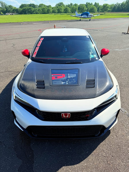 Honda Civic Type-R FL5 2023 2024 with Aftermarket Parts - V2 Clearview Glass Hood Bonnet Carbon Fiber / FRP from CMST Tuning