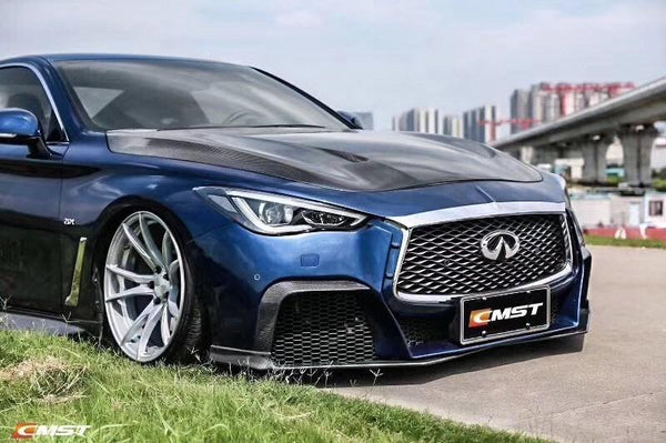 Infiniti Q50 Red Sport 400 Luxe Sensory Signature Premium Pure 2014 2015 2016 2017 2018 2019 2020 2021 2022 2023 2024 & Q60 Red Sport 400 Premium Luxe Sport Pure 2017 2018 2019 2020 2021 2022 with Aftermarket Parts - Front Lip Carbon Fiber / FRP from CMST Tuning