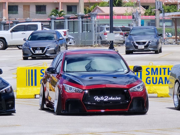 Infiniti Q60 Red Sport 400 Premium Luxe Sport Pure 2017 2018 2019 2020 2021 2022 with Aftermarket Parts - Project Black S Concept Front Bumper & Lip Carbon Fiber / FRP from CMST Tuning