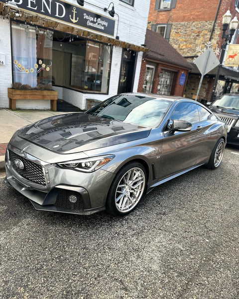 Infiniti Q60 Red Sport 400 Premium Luxe Sport Pure 2017 2018 2019 2020 2021 2022 with Aftermarket Parts - Project Black S Concept Front Bumper & Lip Carbon Fiber / FRP from CMST Tuning