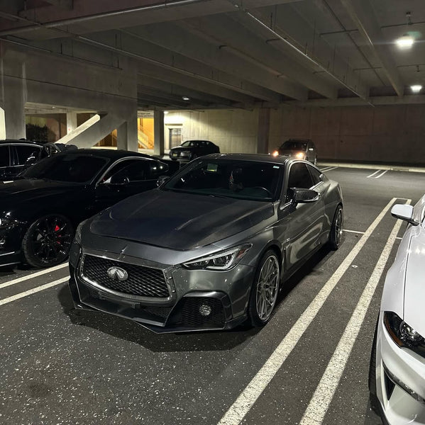 Infiniti Q60 Red Sport 400 Premium Luxe Sport Pure 2017 2018 2019 2020 2021 2022 with Aftermarket Parts - Project Black S Concept Front Bumper & Lip Carbon Fiber / FRP from CMST Tuning