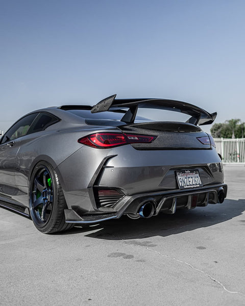 Infiniti Q60 Red Sport 400 Premium Luxe Sport Pure 2017 2018 2019 2020 2021 2022 with Aftermarket Parts - Project Black S Concept Rear Spoiler Wing Carbon Fiber / FRP from CMST Tuning