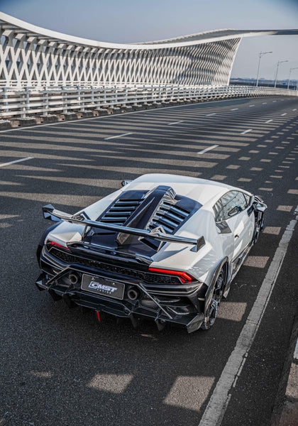 Lamborghini Huracan LP580 LP610 Evo RWD AWD Tecnica Performante 2015 2016 2017 2018 2019 2020 2021 2022 2023 2024 with Aftermarket Parts - Rear Wing & Rear Engine Trunk deck Lid Pre-preg Carbon Fiber / FRP from CMST Tuning