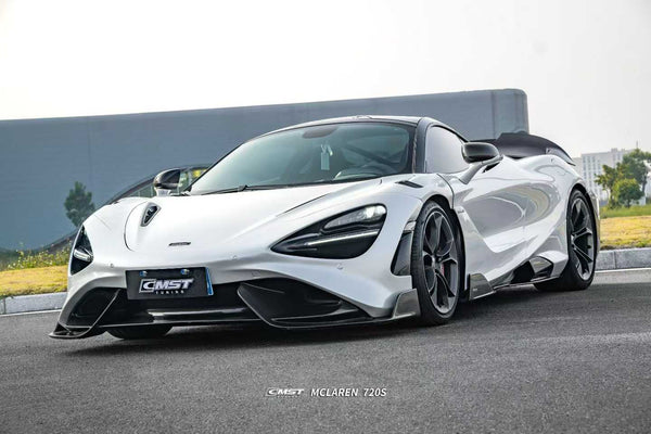 McLaren 720s 2018 2019 2020 2021 2022 2023 & 765LT 2021 2022 & 750s 2024 with Aftermarket Parts - 765lt Conversion Front Bumper & Front Lip Carbon Fiber / FRP from CMST Tuning