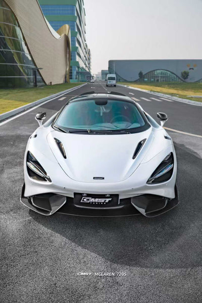 McLaren 720s 2018 2019 2020 2021 2022 2023 & 765LT 2021 2022 & 750s 2024 with Aftermarket Parts - 765lt Conversion Front Bumper & Front Lip Carbon Fiber / FRP from CMST Tuning