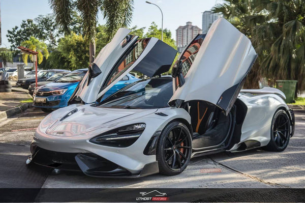 McLaren 720s 2018 2019 2020 2021 2022 2023 & 765LT 2021 2022 & 750s 2024 with Aftermarket Parts - 765lt Conversion Front Bumper & Front Lip Carbon Fiber / FRP from CMST Tuning
