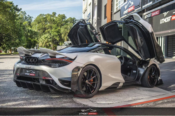 McLaren 720s 2018 2019 2020 2021 2022 2023 with Aftermarket Parts - 765lt Conversion Rear Spoiler Wing Carbon Fiber / FRP from CMST Tuning