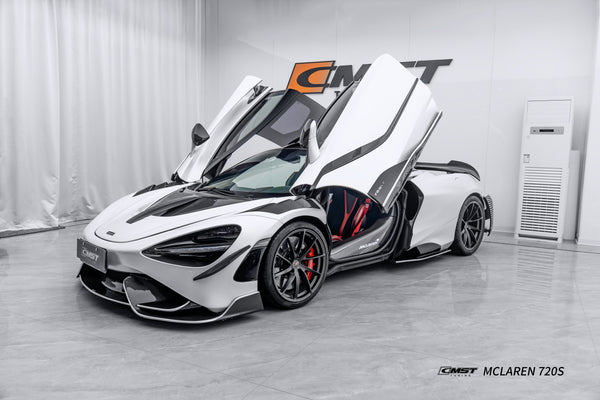 McLaren 720s 2018 2019 2020 2021 2022 2023 & 765LT 2021 2022 & 750s 2024 with Aftermarket Parts - 765lt Conversion Front Bumper & Front Lip Carbon Fiber / FRP from CMST Tuning