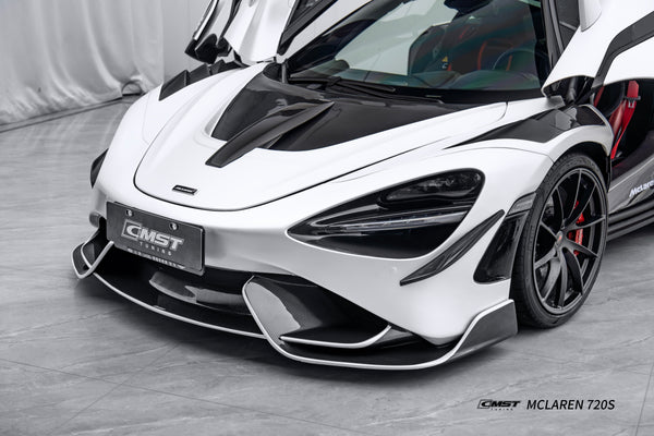 McLaren 720s 2018 2019 2020 2021 2022 2023 & 765LT 2021 2022 & 750s 2024 with Aftermarket Parts - 765lt Conversion Front Bumper & Front Lip Carbon Fiber / FRP from CMST Tuning