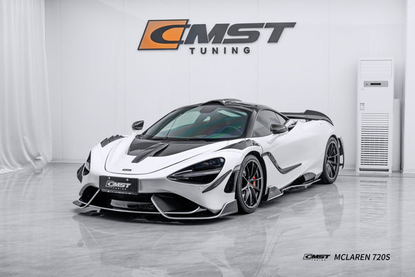 McLaren 720s 2018 2019 2020 2021 2022 2023 & 765LT 2021 2022 & 750s 2024 with Aftermarket Parts - 765lt Conversion Front Bumper & Front Lip Carbon Fiber / FRP from CMST Tuning