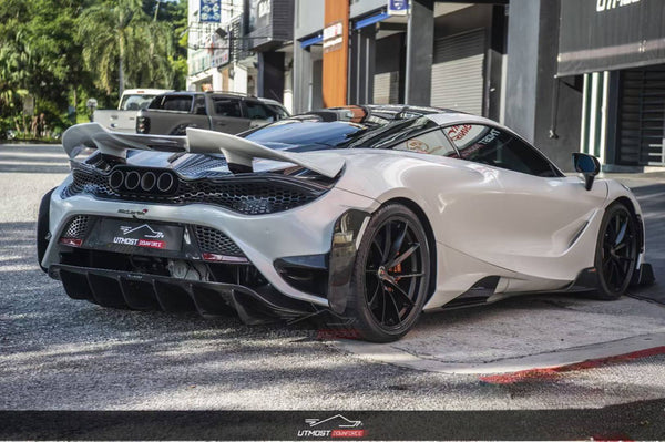 McLaren 720s 2018 2019 2020 2021 2022 2023  with Aftermarket Parts - 765lt Conversion Rear Bumper & Rear Diffuser & Rear Canards Carbon Fiber / FRP from CMST Tuning
