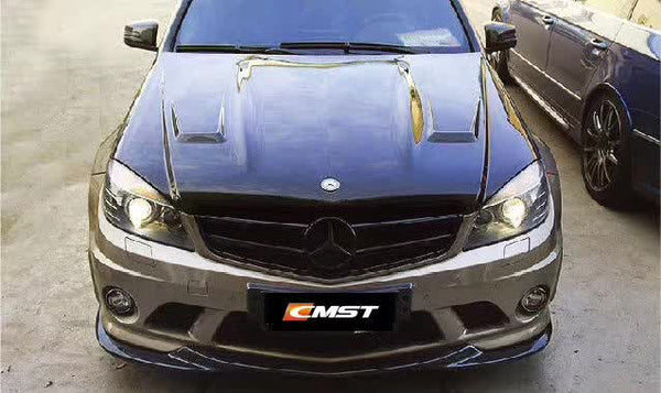 Mercedes Benz C63 AMG W204 2008 2009 2010 2011 with Aftermarket Parts - Hood Bonnet Carbon Fiber / FRP from CMST Tuning