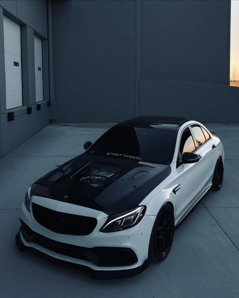 Mercedes Benz C63/C63S AMG W205 with Aftermarket Parts - 2015 2016 2017 2018 2019 2020 2021 Hood Bonnet Carbon Fiber / FRP from CMST Tuning