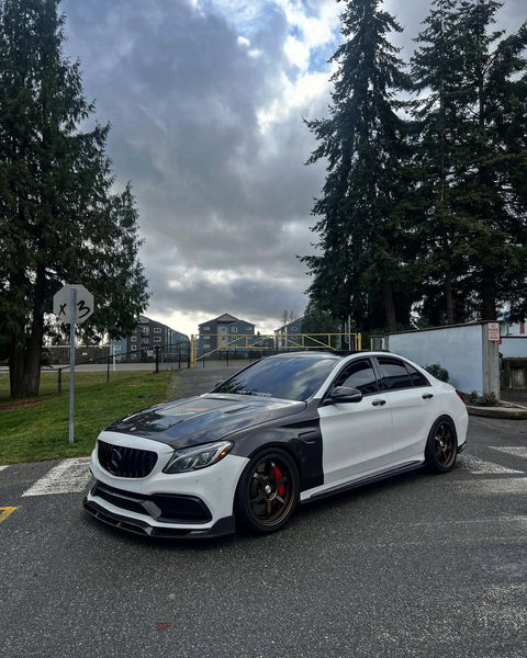 Mercedes Benz C63/C63S AMG W205 with Aftermarket Parts - 2015 2016 2017 2018 2019 2020 2021 Hood Bonnet Carbon Fiber / FRP from CMST Tuning