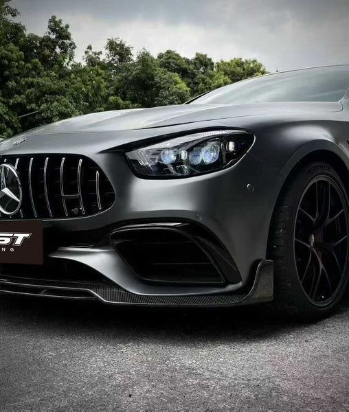 Mercedes Benz E-Class E63S E63 W213 2021-2023 with Aftermarket Parts - Pre-preg Carbon Fiber FRP Front Lip Splitter from CMST Tuning