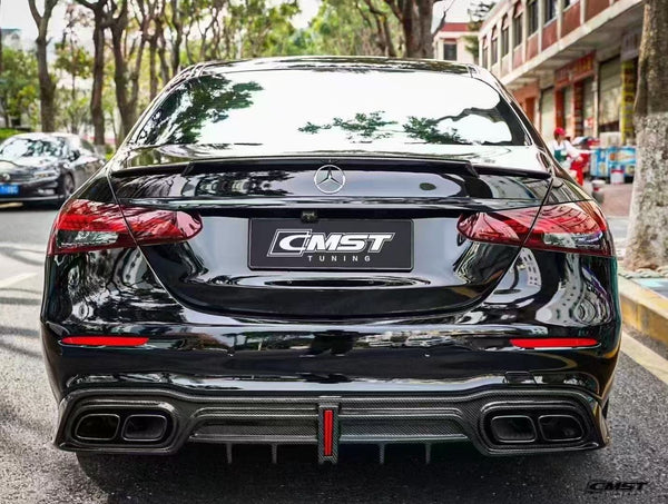Mercedes Benz E-Class E63S E63 E53 E43 AMG E550 E450 E400 E350 E300 W213 2017 2018 2019 2020 2021 2022 2023 with Aftermarket Parts -  Rear Duck Bill Tail Spoiler Pre-preg Carbon Fiber/FRP from CMST Tuning