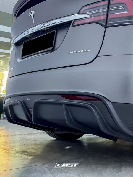 Tesla Model X P100D 100D 90D 75D 60D Performance Long Range Base 2016-2021 with Aftermarket Parts - Rear Diffuser Carbon Fiber / FRP from CMST Tuning