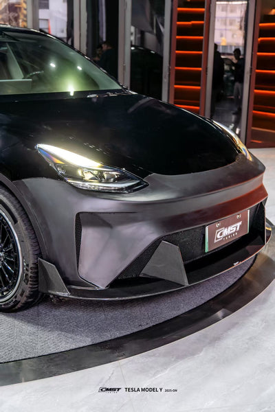 Tesla Model Y Performance AWD Long Range RWD Standard 2020 2021 2022 2023 2024 2025 with Aftermarket Parts - Front Bumper &amp; Front Lip Carbon Fiber / FRP from CMST Tuning