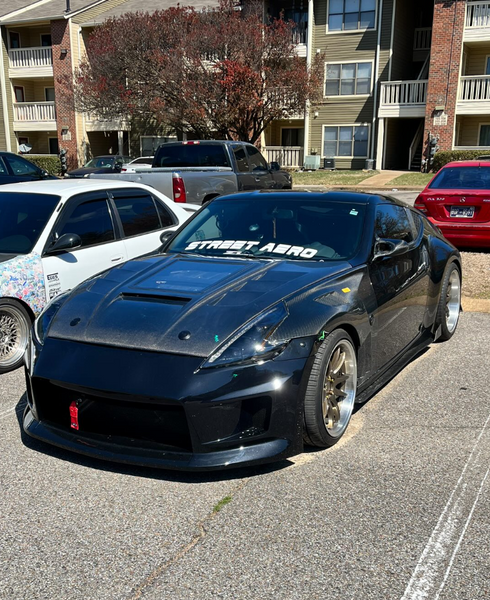 Nissan 370Z Nismo Sport Touring Base Fairlady Z Z34 2009 2010 2011 2012 2013 2014 2015 2016 2017 2018 2019 2020 with Aftermarket Parts - V1 Glass Clearview Hood Bonnet Carbon Fiber / FRP from CMST Tuning