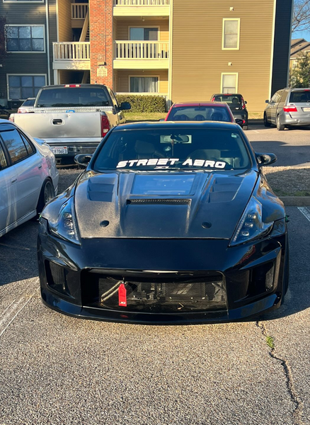 Nissan 370Z Nismo Sport Touring Base Fairlady Z Z34 2009 2010 2011 2012 2013 2014 2015 2016 2017 2018 2019 2020 with Aftermarket Parts - V1 Glass Clearview Hood Bonnet Carbon Fiber / FRP from CMST Tuning