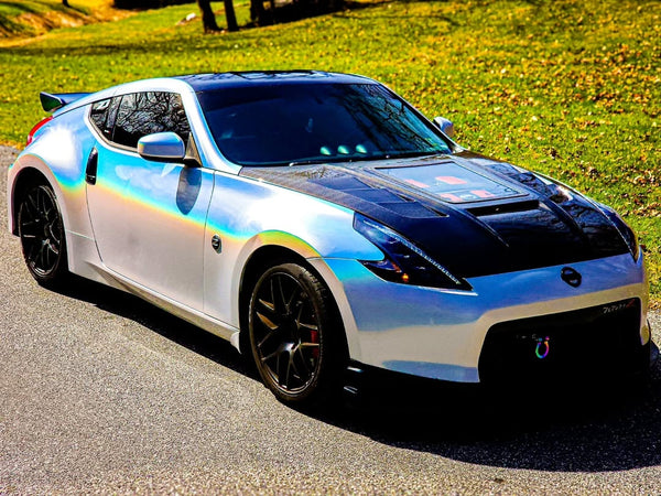 Nissan 370Z Nismo Sport Touring Base Fairlady Z Z34 2009 2010 2011 2012 2013 2014 2015 2016 2017 2018 2019 2020 with Aftermarket Parts - V1 Glass Clearview Hood Bonnet Carbon Fiber / FRP from CMST Tuning