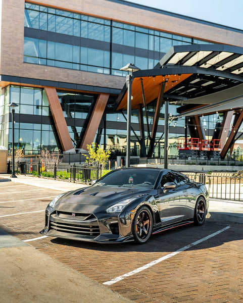 Nissan GTR Nismo Black Track Premium Base 2008 2009 2010 2011 2012 2013 2014 2015 2016 (for installation on 2017-2024 vehicles, 2008-2016 hood is recommended) & 2017 2018 2019 2020 2021 2022 2023 2024 (for installation on 2008-2016 vehicles, 2017-2024 hood is recommended) with Aftermarket Parts - TS Front Bumper & Lip (DRL included) Carbon Fiber / FRP from CMST Tuning