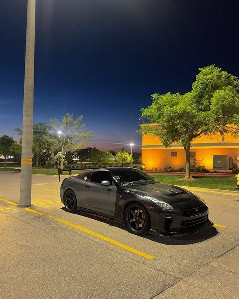 Nissan GTR Nismo Black Track Premium Base 2008 2009 2010 2011 2012 2013 2014 2015 2016 (for installation on 2017-2024 vehicles, 2008-2016 hood is recommended) & 2017 2018 2019 2020 2021 2022 2023 2024 (for installation on 2008-2016 vehicles, 2017-2024 hood is recommended) with Aftermarket Parts - TS Front Bumper & Lip (DRL included) Carbon Fiber / FRP from CMST Tuning