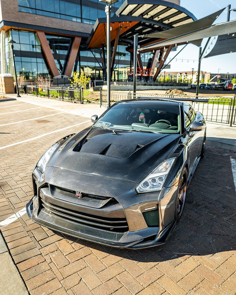Nissan GTR Nismo Black Track Premium Base 2008 2009 2010 2011 2012 2013 2014 2015 2016 (for installation on 2017-2024 vehicles, 2008-2016 hood is recommended) & 2017 2018 2019 2020 2021 2022 2023 2024 (for installation on 2008-2016 vehicles, 2017-2024 hood is recommended) with Aftermarket Parts - TS Front Bumper & Lip (DRL included) Carbon Fiber / FRP from CMST Tuning