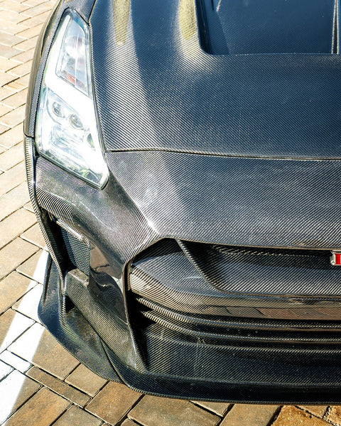 Nissan GTR Nismo Black Track Premium Base 2008 2009 2010 2011 2012 2013 2014 2015 2016 (for installation on 2017-2024 vehicles, 2008-2016 hood is recommended) & 2017 2018 2019 2020 2021 2022 2023 2024 (for installation on 2008-2016 vehicles, 2017-2024 hood is recommended) with Aftermarket Parts - TS Front Bumper & Lip (DRL included) Carbon Fiber / FRP from CMST Tuning