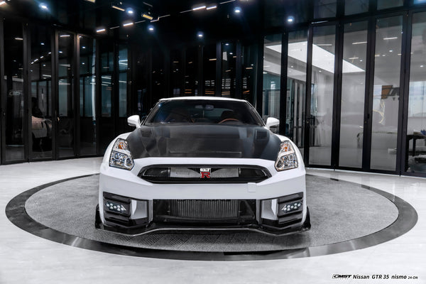 Nissan GTR R35 CBA DBA EBA 2008 2009 2010 2011 2012 2013 2014 2015 2016 2017 2018 2019 2020 2021 2022 2023 2024 (for installation on 2008-2016 vehicles, 2017-2024 hood is recommended) with Aftermarket Parts - 2024 NISMO Style Front Bumper &amp; Lip & Undertray Carbon Fiber / FRP from CMST Tuning