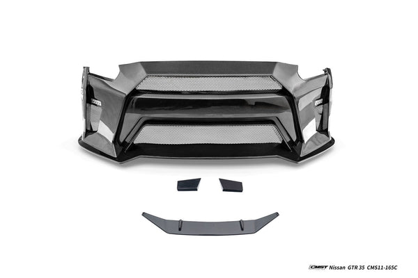 Nissan GTR R35 CBA DBA EBA 2008 2009 2010 2011 2012 2013 2014 2015 2016 2017 2018 2019 2020 2021 2022 2023 2024 (for installation on 2017-2024 vehicles, 2008-2016 hood is recommended) with Aftermarket Parts - HORIZON Front Bumper & Undertray Carbon Fiber / FRP from CMST Tuning