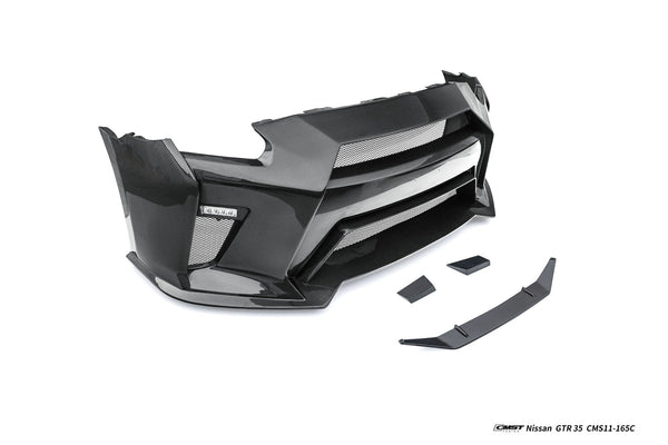 Nissan GTR R35 CBA DBA EBA 2008 2009 2010 2011 2012 2013 2014 2015 2016 2017 2018 2019 2020 2021 2022 2023 2024 (for installation on 2017-2024 vehicles, 2008-2016 hood is recommended) with Aftermarket Parts - HORIZON Front Bumper & Undertray Carbon Fiber / FRP from CMST Tuning