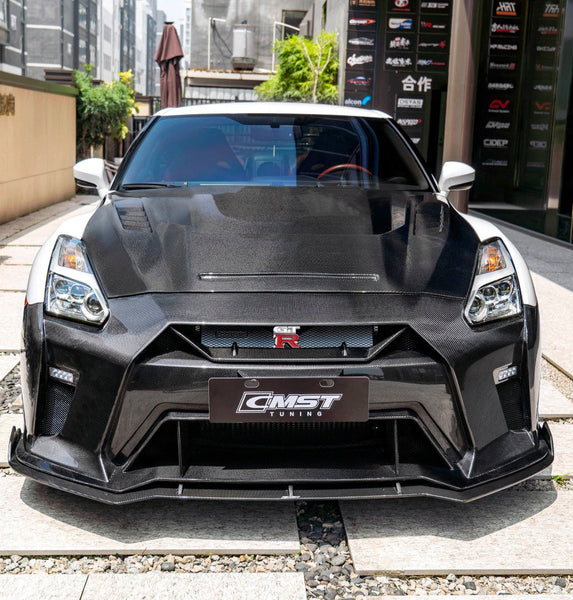 Nissan GTR R35 CBA DBA EBA 2008 2009 2010 2011 2012 2013 2014 2015 2016 2017 2018 2019 2020 2021 2022 2023 2024 (for installation on 2017-2024 vehicles, 2008-2016 hood is recommended) with Aftermarket Parts - HORIZON Front Bumper & Undertray Carbon Fiber / FRP from CMST Tuning