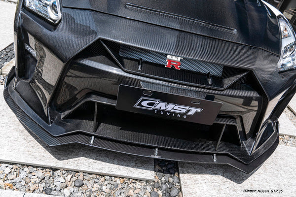 Nissan GTR R35 CBA DBA EBA 2008 2009 2010 2011 2012 2013 2014 2015 2016 2017 2018 2019 2020 2021 2022 2023 2024 (for installation on 2017-2024 vehicles, 2008-2016 hood is recommended) with Aftermarket Parts - HORIZON Front Bumper & Undertray Carbon Fiber / FRP from CMST Tuning
