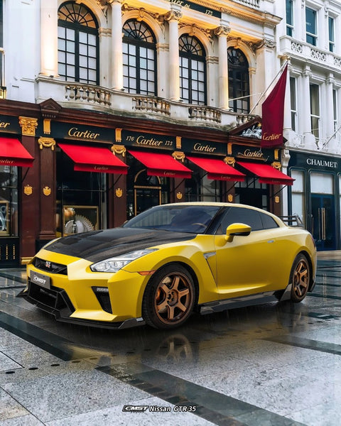 Nissan GTR R35 CBA DBA EBA 2008-2024 with Aftermarket Parts - HORIZON Narrow body &  Widebody Front Lip Carbon Fiber / FRP from CMST Tuning