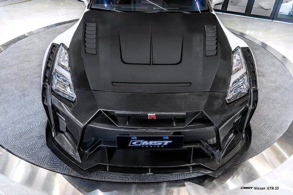 Nissan GTR R35 CBA DBA EBA 2008-2024 with Aftermarket Parts - HORIZON Narrow body &  Widebody Front Lip Carbon Fiber / FRP from CMST Tuning