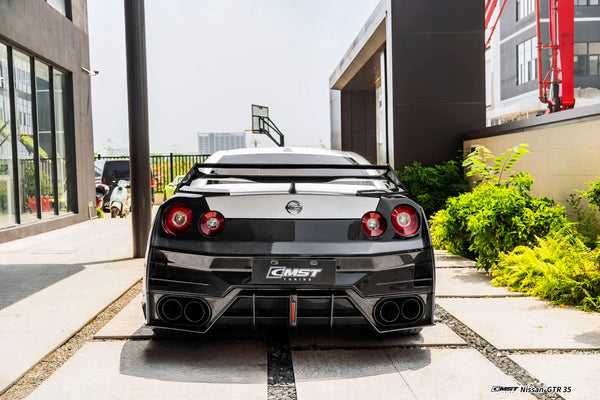 Nissan GTR R35 CBA DBA EBA 2008 2009 2010 2011 2012 2013 2014 2015 2016 2017 2018 2019 2020 2021 2022 2023 2024 with Aftermarket Parts - HORIZON Rear Bumper & Diffuser & Undertray Carbon Fiber / FRP from CMST Tuning